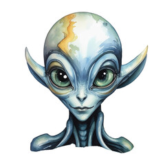 alien, ufo, space alien man with big eyes, watercolor illustration. artificial intelligence generator, AI, neural network image. background for the design