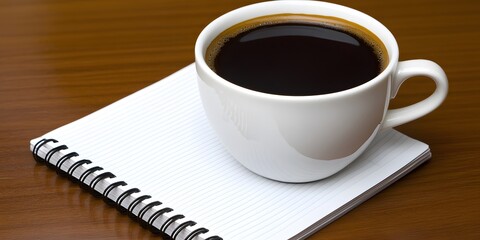 Black Coffee and Notepad on Wooden Desk Still Life