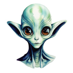 alien, ufo, space alien man with big eyes, watercolor illustration. artificial intelligence generator, AI, neural network image. background for the design