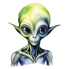 alien, ufo, space alien man with big eyes, watercolor illustration. artificial intelligence generator, AI, neural network image. background for the design