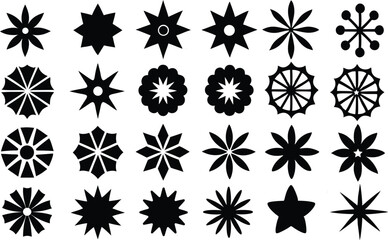 set of  different types of  star and flower form graphic element 