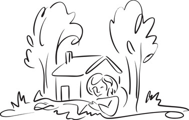 Obraz premium Minimalist line art of a person with flowers growing from head, symbolizing mental health, healing, and personal growth in black and white