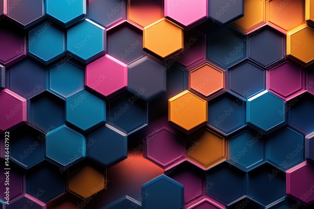 Poster vibrant hexagonal pattern showcasing colorful geometry in abstract art form, abstract hexagonal patt