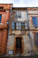 Old brick facades in the village of Lézat-sur-Lèze