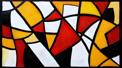 Fototapeta premium Abstract Red Yellow White Geometric Art Painting