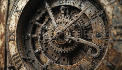 Obraz premium Rustic Interior of an Antique Wall Clock with Exposed Gears