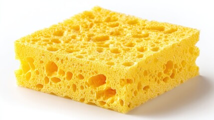 A bright yellow cleaning sponge