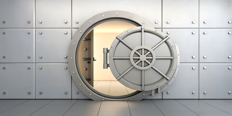 Bank vault door open security metal safe strongbox protection finance