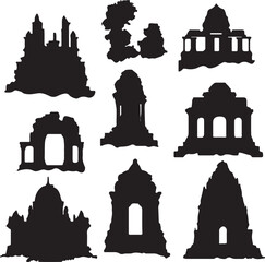 Silhouette Collection: Ancient Ruins, Temples, and Architectural Designs