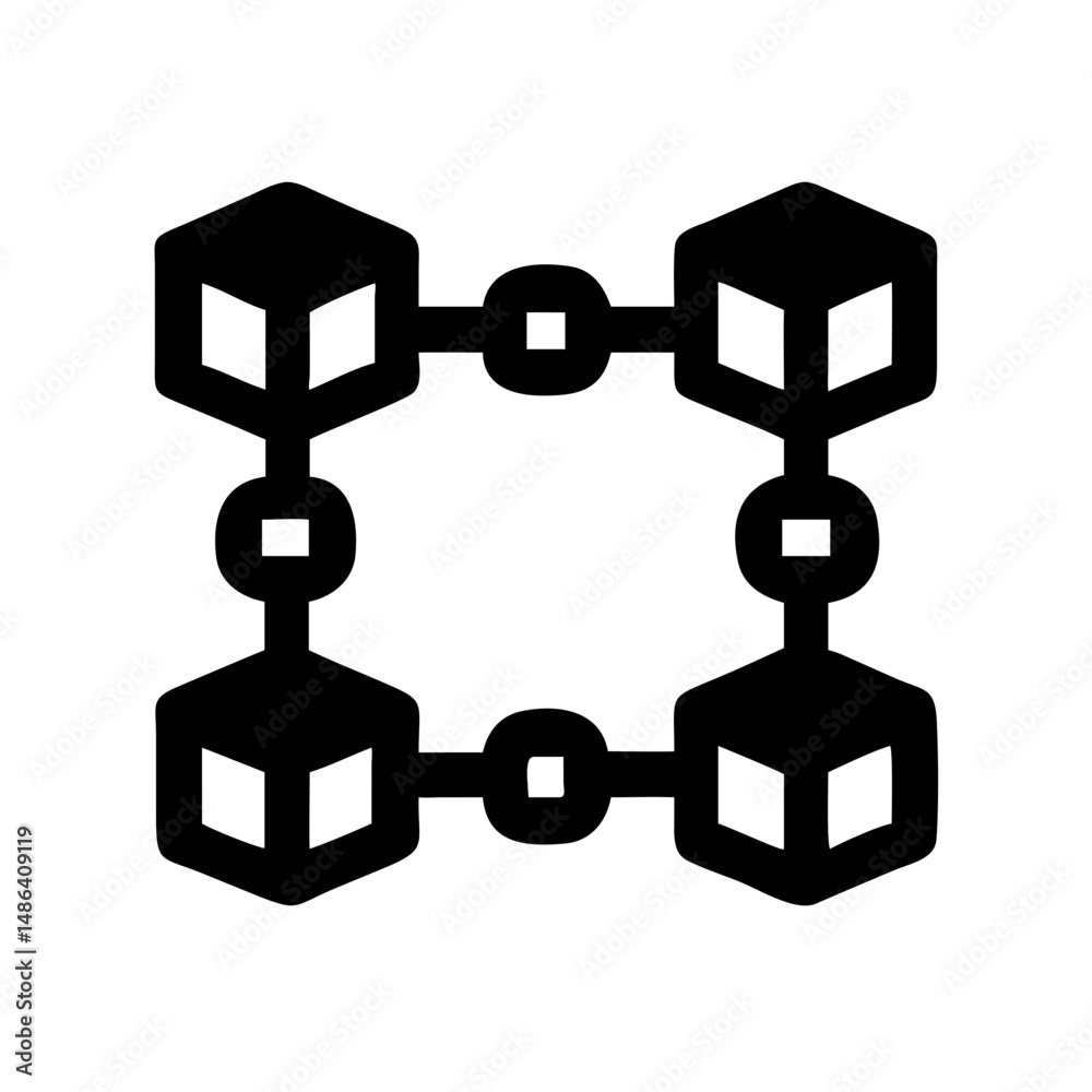 Poster blockchain network technology concept with cube chain nodes for decentralized system data