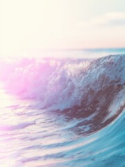 Fototapeta premium Soft pastel waves cresting gently under a bright sun with sparkling water reflections creating a serene and dreamy coastal atmosphere in summer