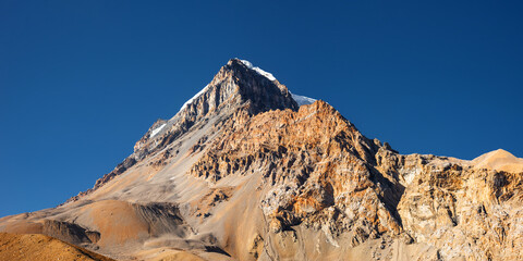 Panoramic view of the Yakwakang peak summit from Thorung high camp.
