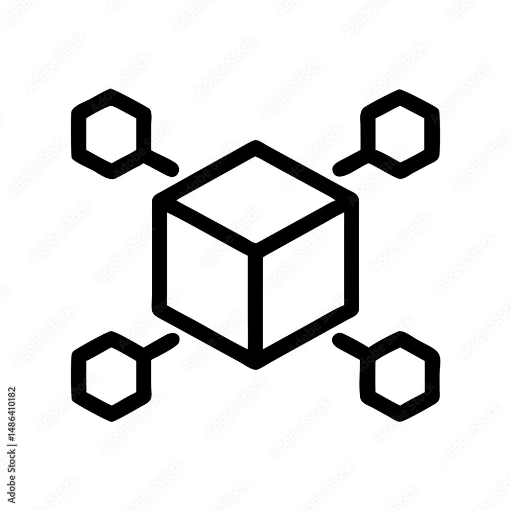Poster cube network connection icon vector illustration networking system technology data transfer online