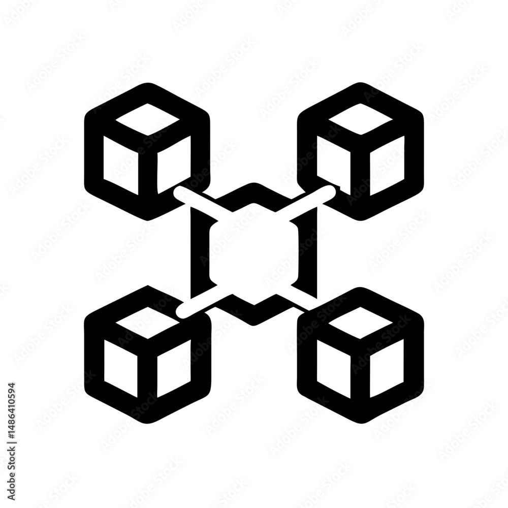 Poster blockchain technology network cube connection digital data structure cryptocurrency system icon