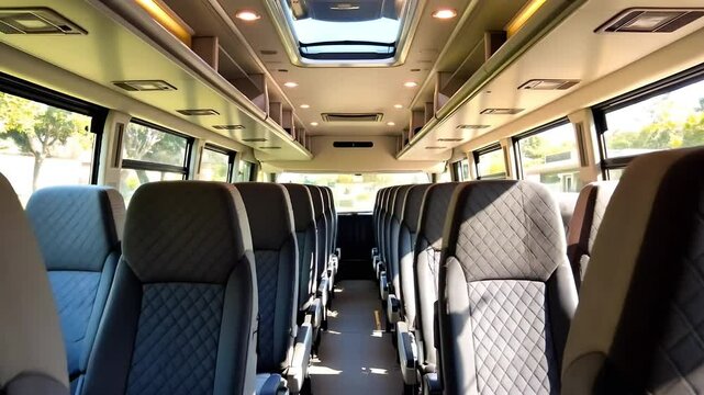 Modern Shuttle Bus Interior with Empty Seats