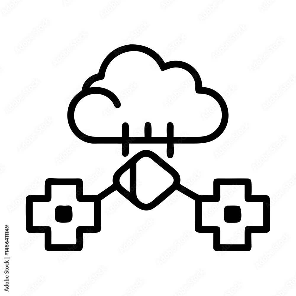 Fototapete Cloud computing network diagram showing connection between cloud and server database systems