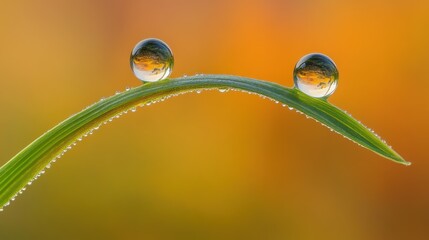 Dew drops on grass blade nature macro photography