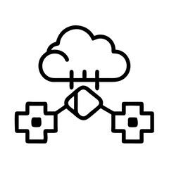 Cloud computing network diagram showing connection between cloud and server database systems