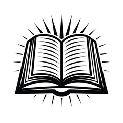 Open Book with Rays, Black and White Illustration, Education, Knowledge 83 Characters