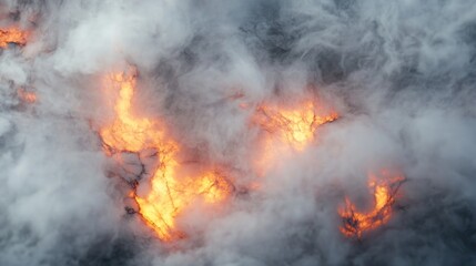 Fiery lava flow and smoke volcanic eruption abstract background