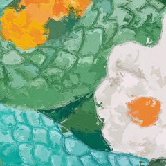 Various oil paintings, flowers, snakes, landscapes, waterfalls, animals, butterflies, mushrooms