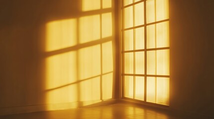 Golden sunlight window shadow minimalist interior design background
