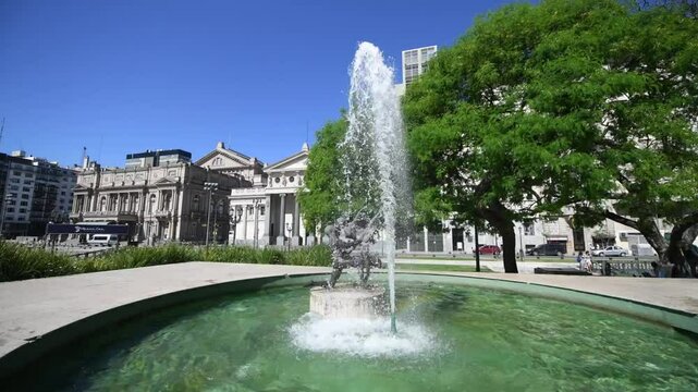 argentina  buenos aires wather fountain  sculture of vals back colon theatre