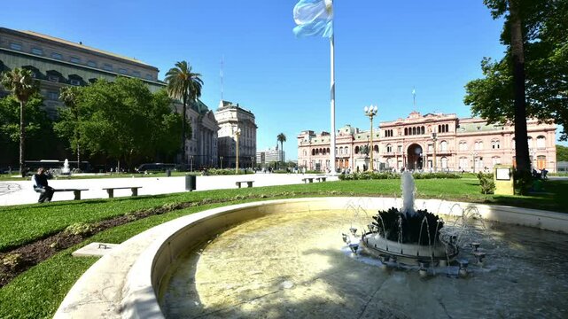 Buenos Aires, Argentina - October 30, 2016: Casa Rosada in Plaza de Mayo in Buenos aires with tourist in a sunny day.