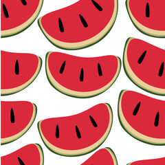 Pattern with watermelon slices on white background. Simple seamless pattern with watermelon slices. Design of greeting card and invitation for seasonal summer vacation.
