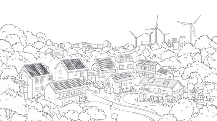 Fototapeta premium Sustainable Homes in a Green Cityscape