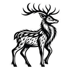 Standing Stag Silhouette with Antlers, Wildlife, Tribal, Detailed, Elegant, Isolated