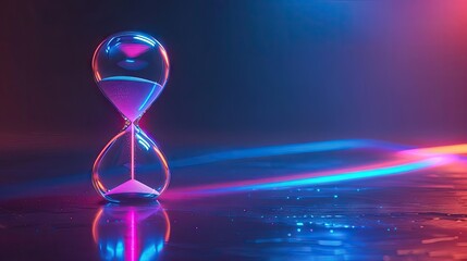 Hourglass on purple and blue neon light.