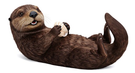 Obraz premium Adorable Otter Enjoying a Delicious Treat While Relaxing in a Cute and Comfy Way