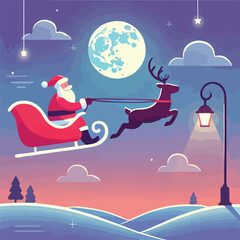 Naklejka premium vector image of santa claus with reindeer sleigh