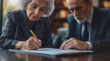 Signing legal documents office setting business activity professional environment close-up perspective trust and partnership