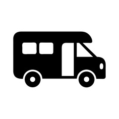Black camper van rv vector graphic illustration for travel adventure and road trip designs and icons