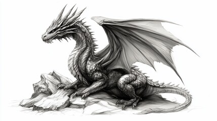 Majestic dragon resting on rocks
