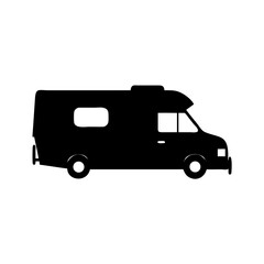Black silhouette of a recreational vehicle rv camper van for travel and outdoor adventure lifestyle