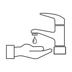 Water tap icon. Bathroom faucet symbol flat. Healthcare wash hands process with rinse water tap. Hand closed the tab for saving water icon isolated. Hand washing icons set.  Save water. Water is life.