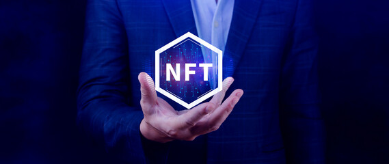 NFT non fungible token for crypto art blockchain technology concept. , investing or trading NFT on cryptocurrency, digital asset, art work and digital ledger