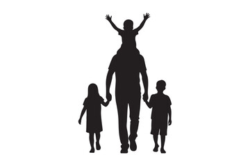 Father with Three Children Silhouette Vector
