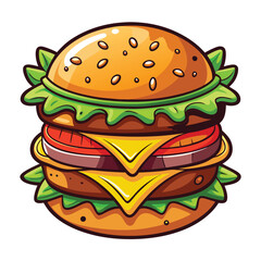 Colorful Burger Isolated on White, Layered Patty, Cheese, Lettuce, Tomato, Bun