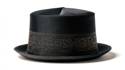 Classic black top hat with decorative gold band