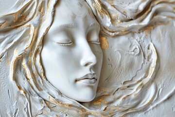 Serene White and Gold Female Sculpture Relief Varient 4