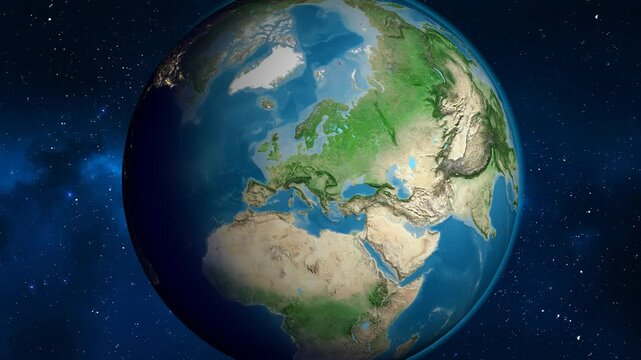 Hungary on the globe. Outline. Satellite map. No labels