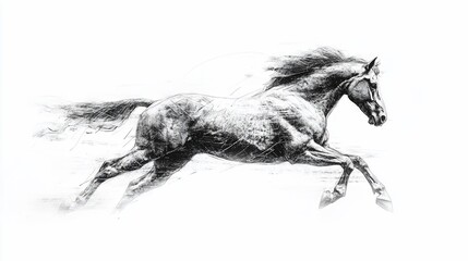 Majestic monochrome drawing of a horse mid-gallop, capturing speed and power