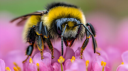 A bee collecting nectar from a lavender bloom in a vibrant spring garden