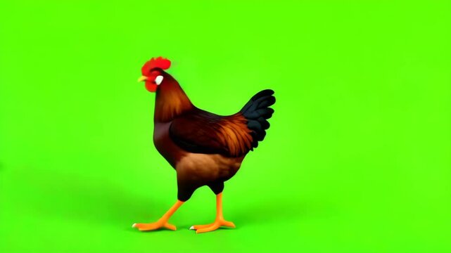 Brown Chicken Side View on Green Screen