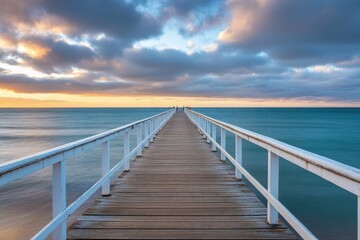 Fototapeta premium Explore the scenic beauty of a pier at sunset in a popular Australian travel destination, Blanche Point tourist landmark and travel destination in Adelaide Australia