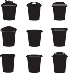Black Silhouette Trash Cans Vector Art Collection Waste Disposal Icons